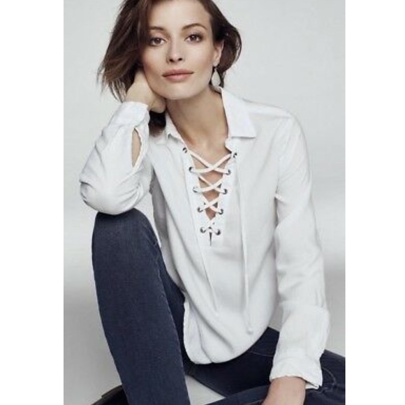 Anthropologie Cloth & Stone Natural Indigo shabori tie dye Lace-Up Henley Blouse - Picture 7 of 16